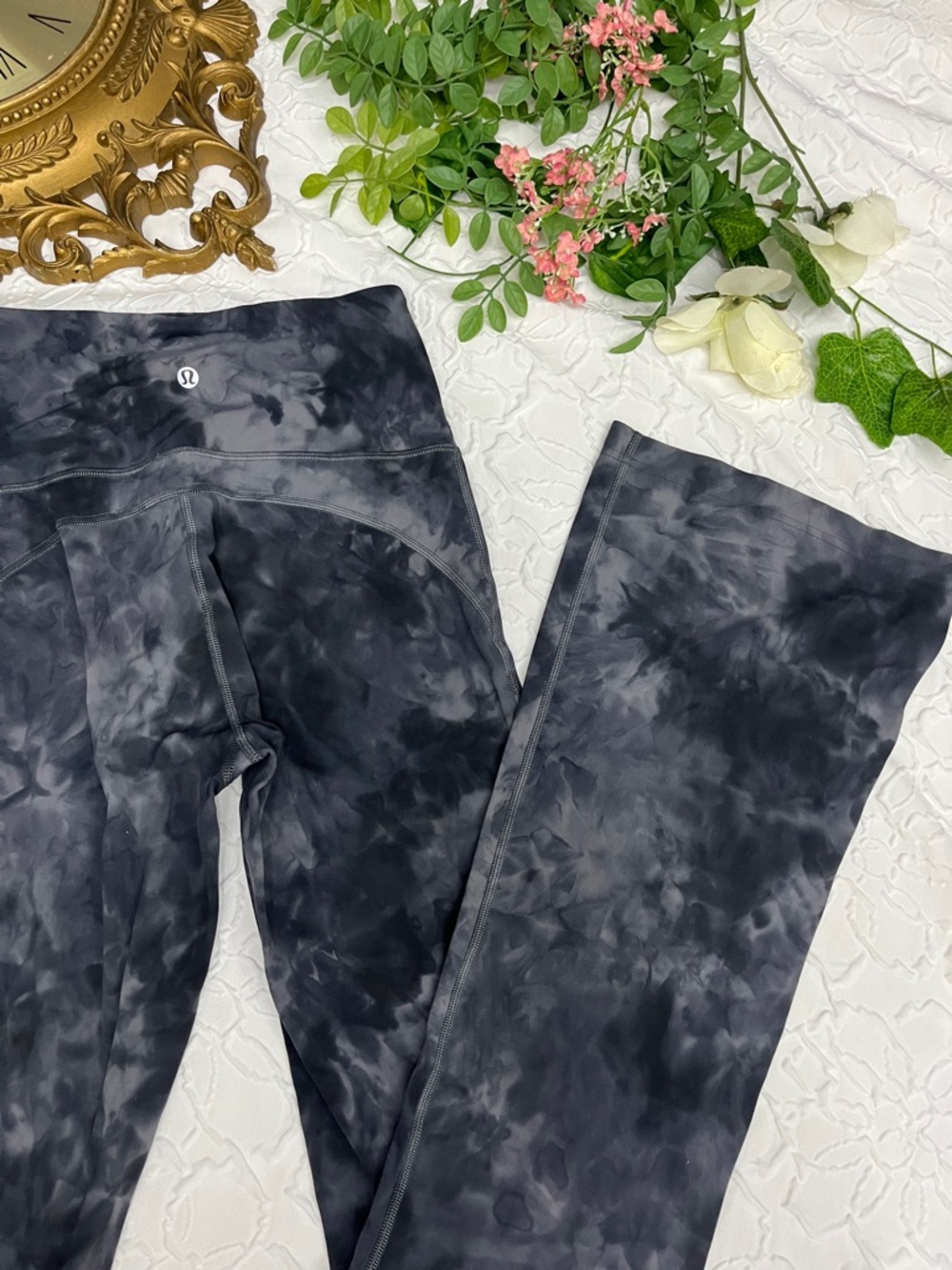 Lululemon Black Marble Tie-Dye High-Rise Flare Leggings